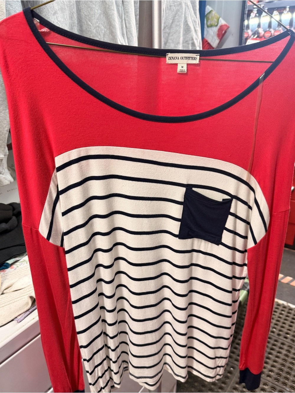 Zenana Outfitters Red, Navy & White Striped Top size M